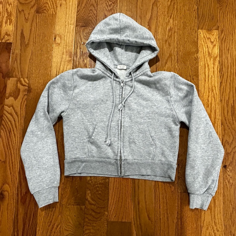 Brandy Melville Gray Cropped Zip-Up Hoodie - Picture 5 of 15